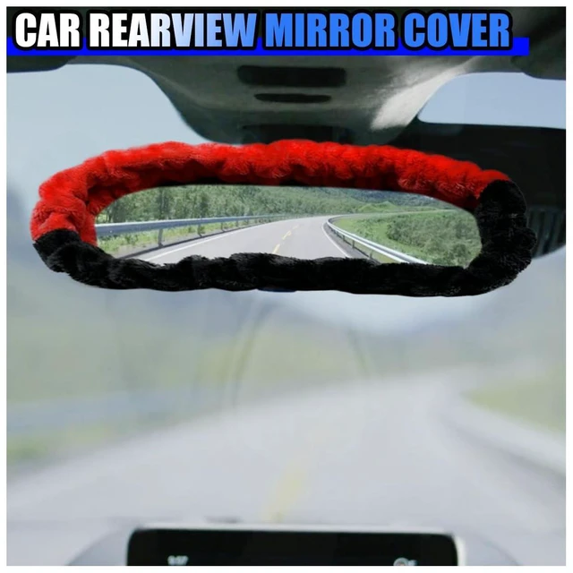 Alt view image 5 of 6 - UHANBUT Soft Plush Car Rear View Mirror Cover, Red/Black | Cute Car Interior Mirrors Protector for Women, Universal Elastic Auto Rear View Mirror Decoration Accessories for Car, Truck