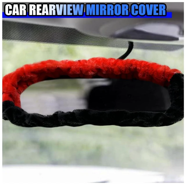 Alt view image 6 of 6 - UHANBUT Soft Plush Car Rear View Mirror Cover, Red/Black | Cute Car Interior Mirrors Protector for Women, Universal Elastic Auto Rear View Mirror Decoration Accessories for Car, Truck