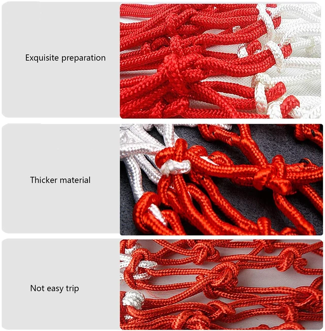 Alt view image 3 of 7 - Basketball Net 1 Pack Red White 12 Loops Netting Replacement Thicker Ropes Weaved All Weather Bright Coloured Endurable Environment Friendly Polyester