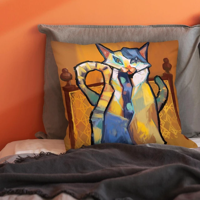 Alt view image 6 of 6 - Funny Fall Cat Abstract Picasso Throw Pillow Cover Gifts for Pet Lover, Modern Geometry Throw Pillows Case for Sofa Decor, Art Chair Cushion Cover for Sofa Couch Bed 18 x 18 Inch
