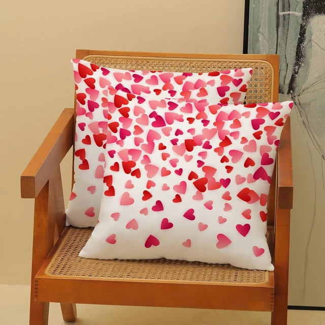 Alt view image 2 of 7 - Valentines Pillow Covers 18x18 Inch Set of 2,Pink Love Heart Throw Pillows Case,Valentine's Day Mother's Day Anniversary Decorative Square Cushion Covers Farmhouse Outdoor Decor for Home Sofa Bed