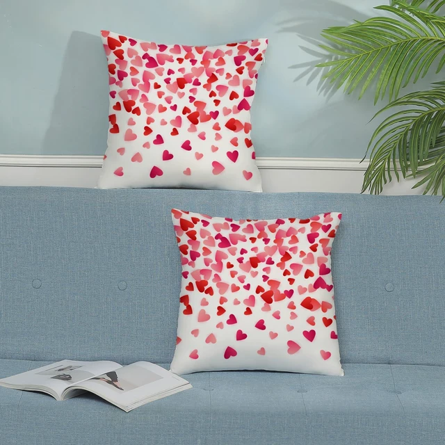 Alt view image 3 of 7 - Valentines Pillow Covers 18x18 Inch Set of 2,Pink Love Heart Throw Pillows Case,Valentine's Day Mother's Day Anniversary Decorative Square Cushion Covers Farmhouse Outdoor Decor for Home Sofa Bed