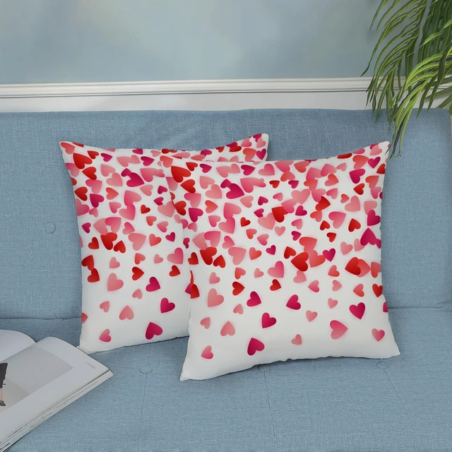 Alt view image 4 of 7 - Valentines Pillow Covers 18x18 Inch Set of 2,Pink Love Heart Throw Pillows Case,Valentine's Day Mother's Day Anniversary Decorative Square Cushion Covers Farmhouse Outdoor Decor for Home Sofa Bed