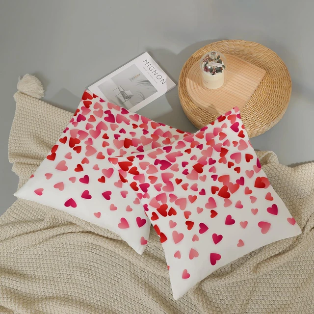 Alt view image 5 of 7 - Valentines Pillow Covers 18x18 Inch Set of 2,Pink Love Heart Throw Pillows Case,Valentine's Day Mother's Day Anniversary Decorative Square Cushion Covers Farmhouse Outdoor Decor for Home Sofa Bed