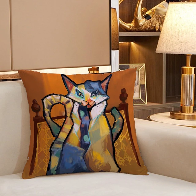 Alt view image 3 of 6 - Funny Fall Cat Abstract Picasso Throw Pillow Cover Gifts for Pet Lover, Modern Geometry Throw Pillows Case for Sofa Decor, Art Chair Cushion Cover for Sofa Couch Bed 18 x 18 Inch