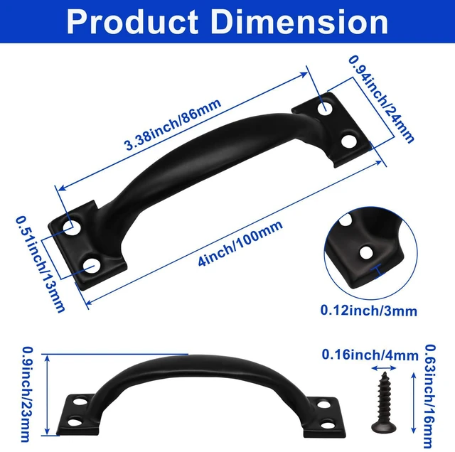 Alt view image 2 of 5 - 4 Inch Metal Bow Handles, Set of 4, Black | Vintage Barn Door Pulls, Hardware for Furniture, Cabinets, Kitchen Drawers, Dressers, and Gates