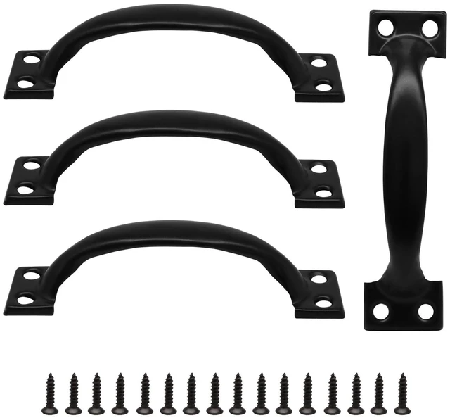 Main image of 4 Inch Metal Bow Handles, Set of 4, Black | Vintage Barn Door Pulls, Hardware for Furniture, Cabinets, Kitchen Drawers, Dressers, and Gates