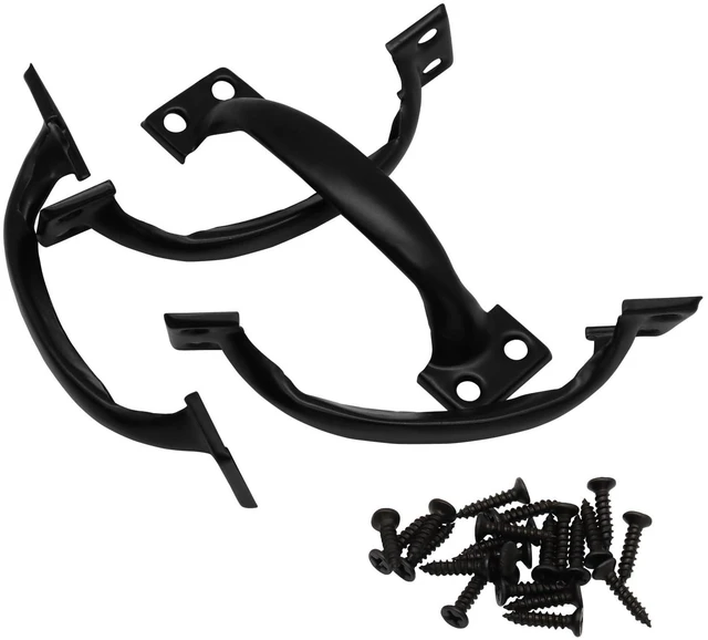 Alt view image 4 of 5 - 4 Inch Metal Bow Handles, Set of 4, Black | Vintage Barn Door Pulls, Hardware for Furniture, Cabinets, Kitchen Drawers, Dressers, and Gates