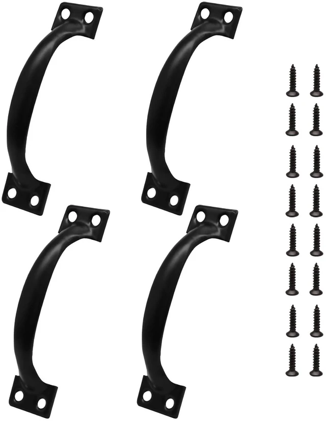 Alt view image 5 of 5 - 4 Inch Metal Bow Handles, Set of 4, Black | Vintage Barn Door Pulls, Hardware for Furniture, Cabinets, Kitchen Drawers, Dressers, and Gates