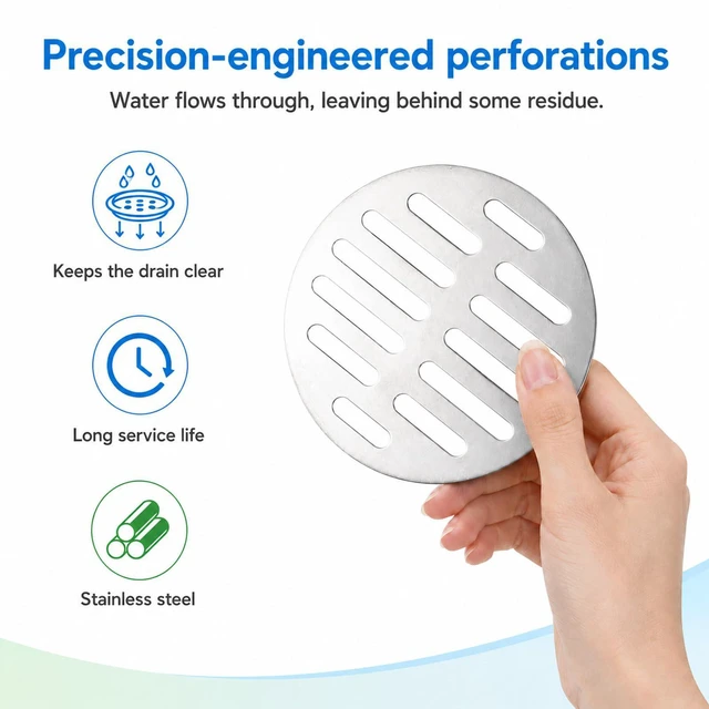 Alt view image 2 of 7 - 3.9 Inch Shower Drain Cover Round Showers Drains Strainer Grid | Silver Stainless Steel Strainer Shower Drains Covers, Round Floor Drain Cover, for Bathroom Kitchen Furniture Repair
