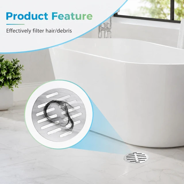 Alt view image 5 of 7 - 3.9 Inch Shower Drain Cover Round Showers Drains Strainer Grid | Silver Stainless Steel Strainer Shower Drains Covers, Round Floor Drain Cover, for Bathroom Kitchen Furniture Repair