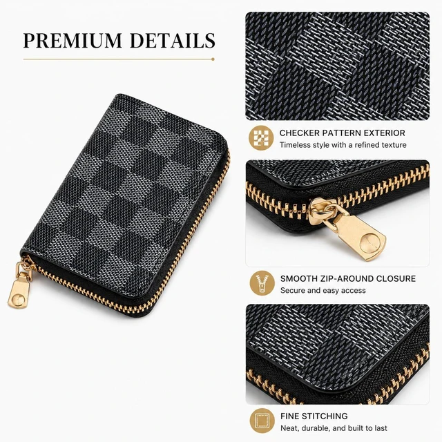 Alt view image 2 of 5 - Men's Zipper Wallet Leather Bifold Wallets Slim RFID Blocking Zip Around Credit Card Holder Compact Small Wallet