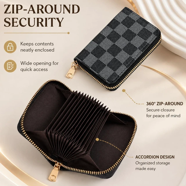 Alt view image 3 of 5 - Men's Zipper Wallet Leather Bifold Wallets Slim RFID Blocking Zip Around Credit Card Holder Compact Small Wallet