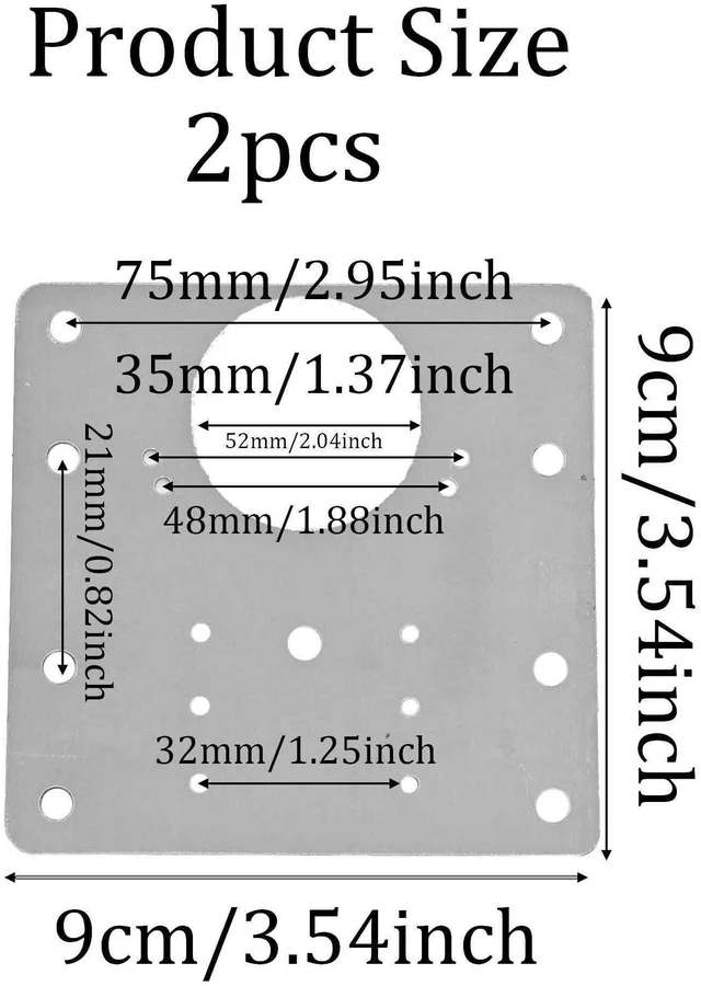 Alt view image 2 of 6 - Virello 2Pcs 3.54 x 3.54 Inch Cabinet Hinge Repair Plate, Stainless Steel Hinge Repair Brackets with Fixing Screws for Kitchen Cabinets, Cupboard Doors, Furniture(8 Holes)