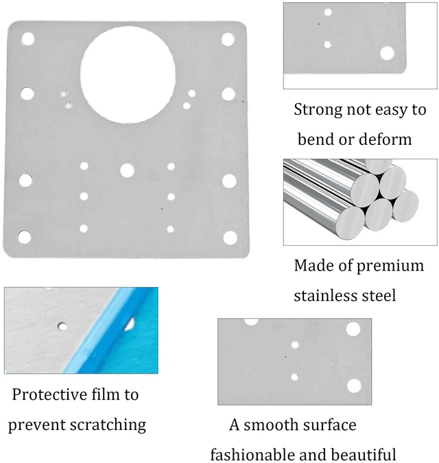 Alt view image 3 of 6 - Virello 2Pcs 3.54 x 3.54 Inch Cabinet Hinge Repair Plate, Stainless Steel Hinge Repair Brackets with Fixing Screws for Kitchen Cabinets, Cupboard Doors, Furniture(8 Holes)