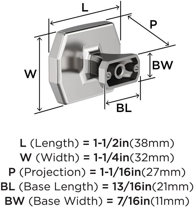 Alt view image 6 of 7 - 1-1/2" Rectangle Bellamy Polished Chrome Cabinet Knob | Durable Zinc drawer knob and cabinet hardware, ideal for kitchen cabinets, bathroom vanities, dressers, and furniture