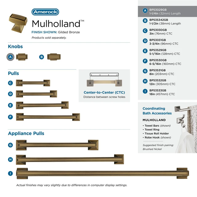 Alt view image 4 of 7 - | Cabinet Knob | Gilded Bronze | 1-1/4 inch (32 mm) Length | Mulholland | 1 Pack | Drawer Knob | Cabinet Hardware