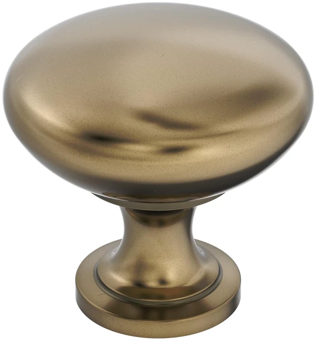 Main image of 1-1/4" Round Edona Burnished Brass Cabinet Knob | Durable Zinc drawer knob and cabinet hardware, ideal for kitchen cabinets, bathroom vanities, dressers, and furniture