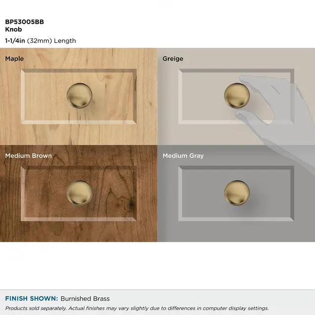 Alt view image 3 of 7 - 1-1/4" Round Edona Burnished Brass Cabinet Knob | Durable Zinc drawer knob and cabinet hardware, ideal for kitchen cabinets, bathroom vanities, dressers, and furniture