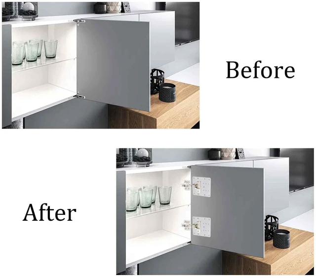 Alt view image 4 of 6 - Virello 2Pcs 3.54 x 3.54 Inch Cabinet Hinge Repair Plate, Stainless Steel Hinge Repair Brackets with Fixing Screws for Kitchen Cabinets, Cupboard Doors, Furniture(8 Holes)