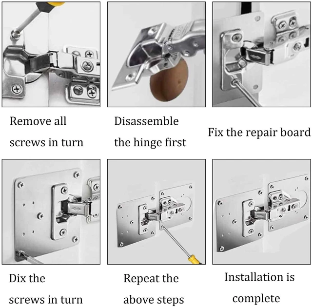 Alt view image 5 of 6 - Virello 2Pcs 3.54 x 3.54 Inch Cabinet Hinge Repair Plate, Stainless Steel Hinge Repair Brackets with Fixing Screws for Kitchen Cabinets, Cupboard Doors, Furniture(8 Holes)