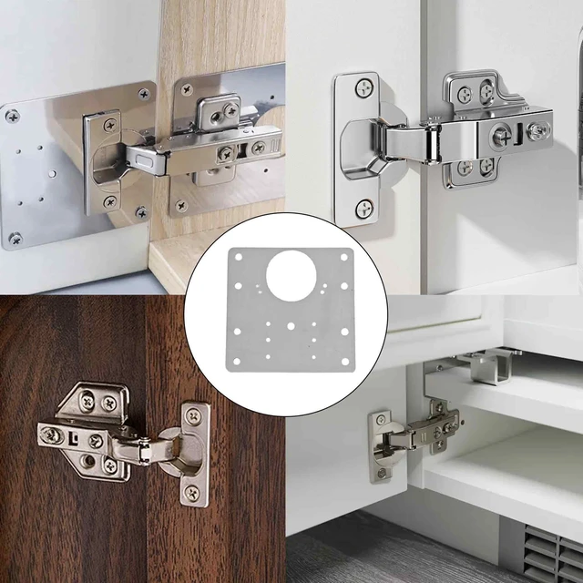Alt view image 6 of 6 - Virello 2Pcs 3.54 x 3.54 Inch Cabinet Hinge Repair Plate, Stainless Steel Hinge Repair Brackets with Fixing Screws for Kitchen Cabinets, Cupboard Doors, Furniture(8 Holes)