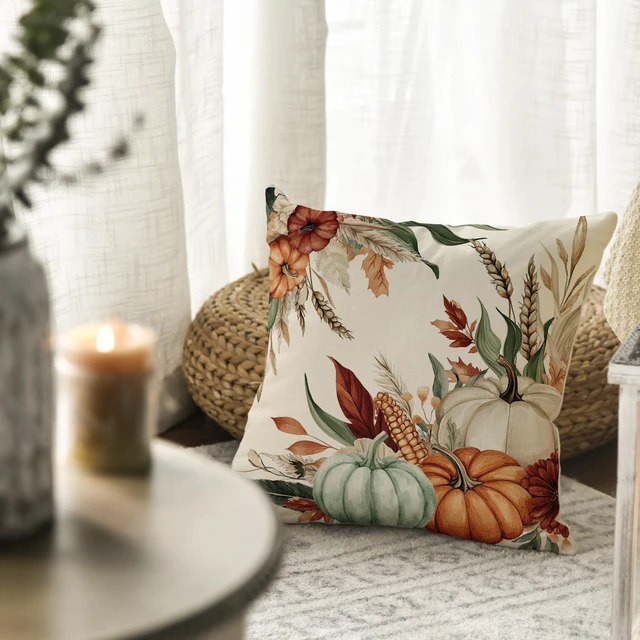 Alt view image 2 of 7 - AVOIN colorlife Fall Pumpkin Leaves Wheat Corn Pillow Cover 18x18 Inch | Seasonal Autumn Thanksgiving Harvest Decoration for Sofa Couch Farmhouse Living Room Decor