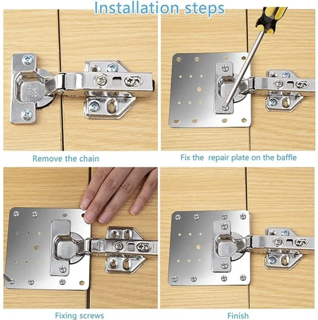 Alt view image 4 of 4 - 2 Pack... Cabinet Hinge Repair Plate,Stainless Steel Hinge Repair Brackets Kit,Kitchen Cupboard Door Hinge Repair Plate Kit Includes Fixing Screws,Protect Wooden Kitchen Cabinet Door,Furniture (2 PCS)