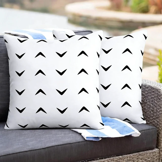 Main image of Adabana Geometric Waterproof Outdoor Pillow Covers 18x18 Black and White | Set of 2 Waterproof Design for Patio, Porch, Garden and Beach Decor