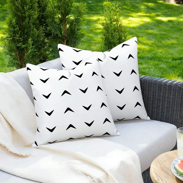 Alt view image 4 of 7 - Adabana Geometric Waterproof Outdoor Pillow Covers 18x18 Black and White | Set of 2 Waterproof Design for Patio, Porch, Garden and Beach Decor