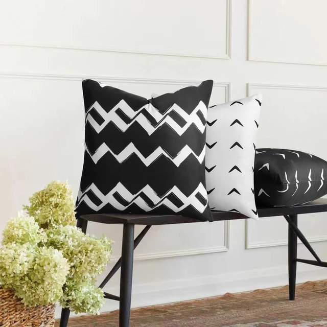 Alt view image 6 of 7 - Adabana Geometric Waterproof Outdoor Pillow Covers 18x18 Black and White | Set of 2 Waterproof Design for Patio, Porch, Garden and Beach Decor