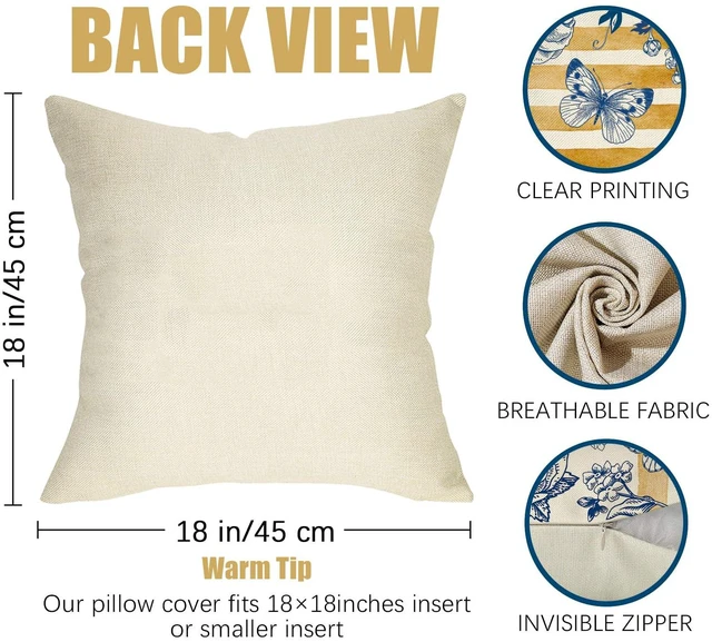 Alt view image 2 of 6 - Fahrendom Floral Decorative Throw Pillow Covers 18 x 18 Set of 4 | Blue Gold Flower Stripes Butterfly Porch Patio Outdoor Pillowcase, Spring Summer Botanical Sofa Couch Cushion Case Home Decor