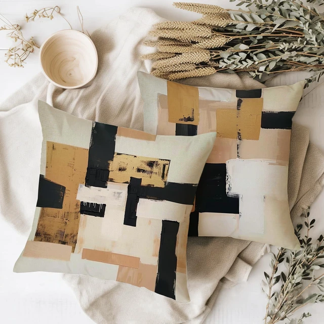 Alt view image 2 of 6 - Modern Brown Graffiti Geometric Decorative Throw Pillow Covers | 18 x 18 Set of 2, Abstract Art Porch Patio Outdoor Pillowcase, Minimalist Sofa Couch Cushion Case Home Decor