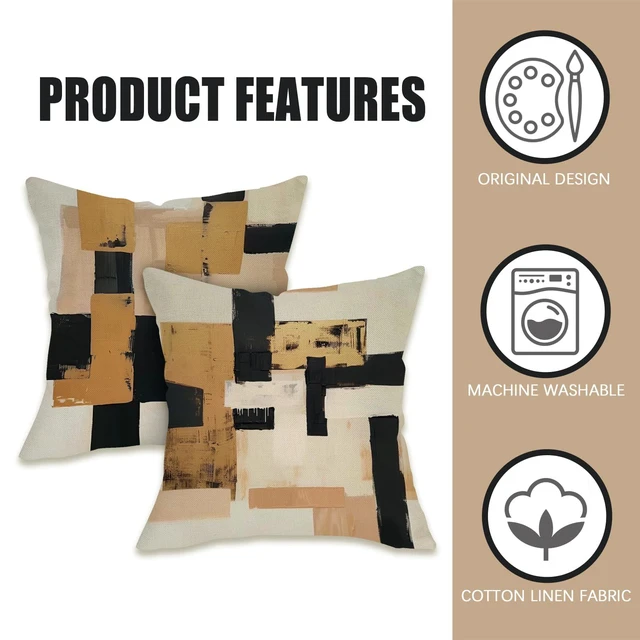 Alt view image 4 of 6 - Modern Brown Graffiti Geometric Decorative Throw Pillow Covers | 18 x 18 Set of 2, Abstract Art Porch Patio Outdoor Pillowcase, Minimalist Sofa Couch Cushion Case Home Decor