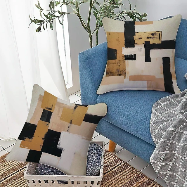 Alt view image 6 of 6 - Modern Brown Graffiti Geometric Decorative Throw Pillow Covers | 18 x 18 Set of 2, Abstract Art Porch Patio Outdoor Pillowcase, Minimalist Sofa Couch Cushion Case Home Decor