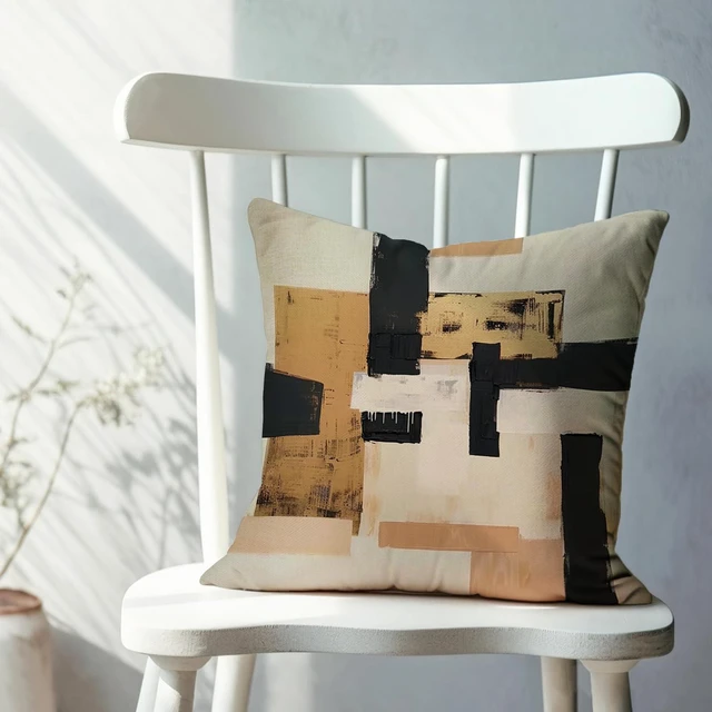 Alt view image 5 of 6 - Modern Brown Graffiti Geometric Decorative Throw Pillow Covers | 18 x 18 Set of 2, Abstract Art Porch Patio Outdoor Pillowcase, Minimalist Sofa Couch Cushion Case Home Decor