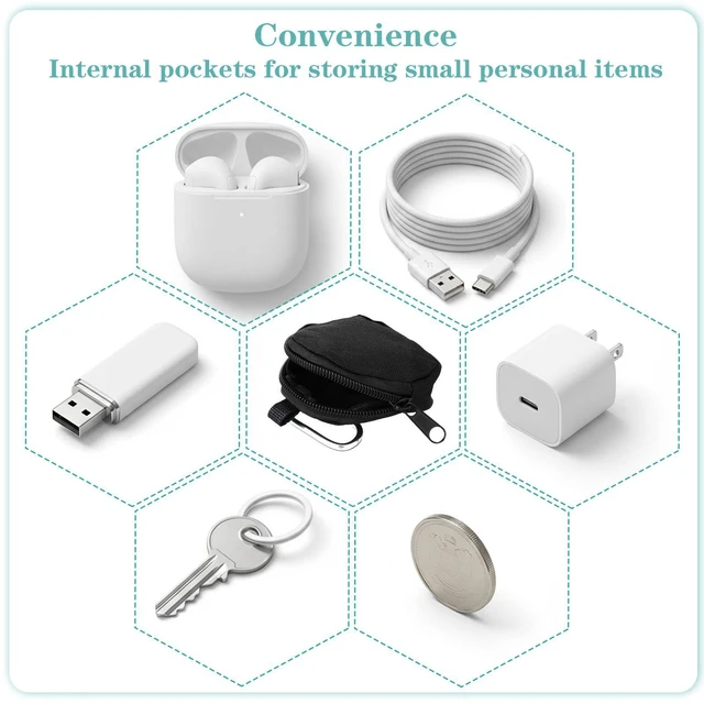 Alt view image 6 of 7 - Mini Keychain Pouch, Black Mini Coin Purse Keychain, Black Nylon Coin Pouch for Earphone Car Key Backpack Accessory Pouches