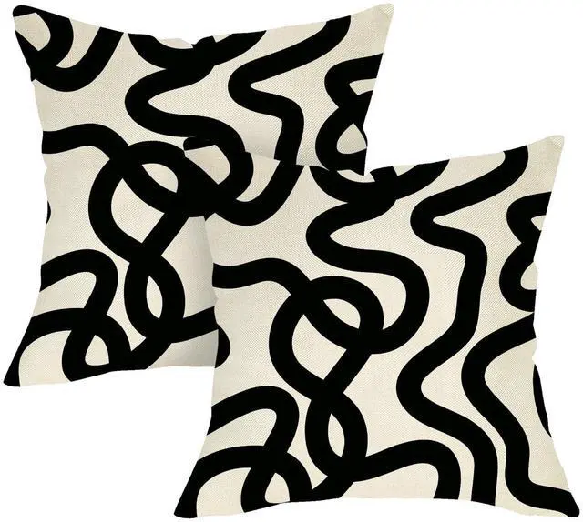 Main image of Abstract Line Decorative Throw Pillow Covers 18 x 18 Set of 2 | Black White Geometric Modern Art Porch Outdoor Home Decor, Minimalist Sofa Couch Cushion Case Housewarming Gift