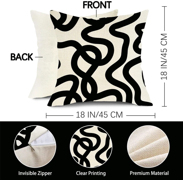 Alt view image 2 of 6 - Abstract Line Decorative Throw Pillow Covers 18 x 18 Set of 2 | Black White Geometric Modern Art Porch Outdoor Home Decor, Minimalist Sofa Couch Cushion Case Housewarming Gift