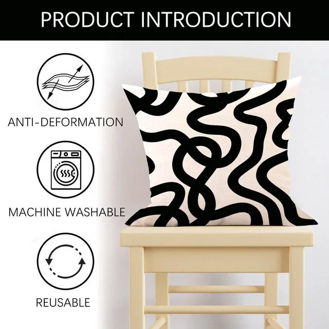 Alt view image 3 of 6 - Abstract Line Decorative Throw Pillow Covers 18 x 18 Set of 2 | Black White Geometric Modern Art Porch Outdoor Home Decor, Minimalist Sofa Couch Cushion Case Housewarming Gift