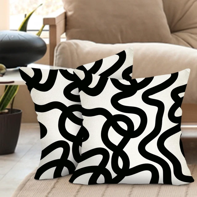 Alt view image 4 of 6 - Abstract Line Decorative Throw Pillow Covers 18 x 18 Set of 2 | Black White Geometric Modern Art Porch Outdoor Home Decor, Minimalist Sofa Couch Cushion Case Housewarming Gift
