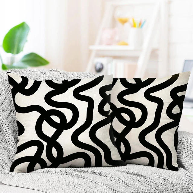 Alt view image 5 of 6 - Abstract Line Decorative Throw Pillow Covers 18 x 18 Set of 2 | Black White Geometric Modern Art Porch Outdoor Home Decor, Minimalist Sofa Couch Cushion Case Housewarming Gift
