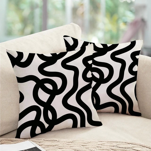 Alt view image 6 of 6 - Abstract Line Decorative Throw Pillow Covers 18 x 18 Set of 2 | Black White Geometric Modern Art Porch Outdoor Home Decor, Minimalist Sofa Couch Cushion Case Housewarming Gift