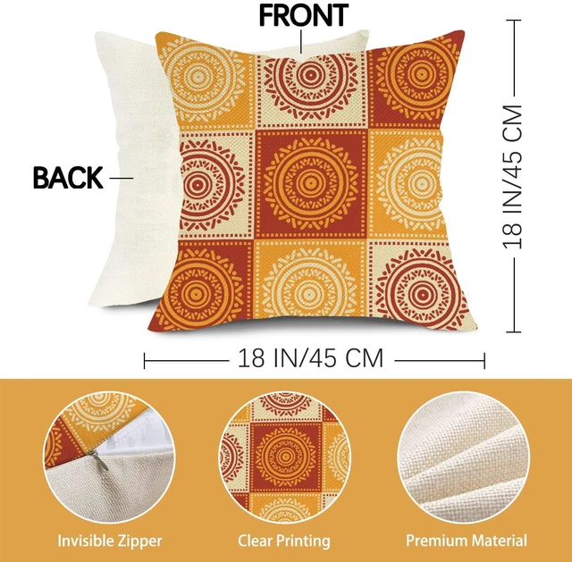 Alt view image 2 of 6 - Boho Yellow Orange Mandala Decorative Throw Pillow Covers | 18 x 18 Set of 2, Bohemian Vintage Abstract Circular Floral Porch Outdoor Home Decor, Geometric Flower Ethnic Sofa Couch