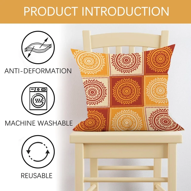Alt view image 3 of 6 - Boho Yellow Orange Mandala Decorative Throw Pillow Covers | 18 x 18 Set of 2, Bohemian Vintage Abstract Circular Floral Porch Outdoor Home Decor, Geometric Flower Ethnic Sofa Couch