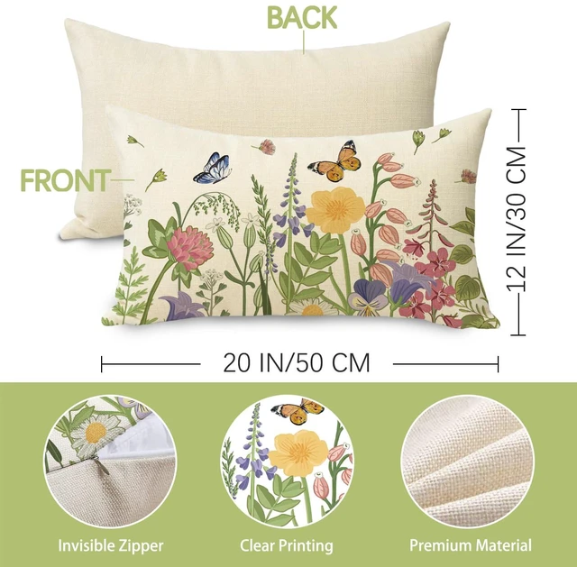 Alt view image 2 of 6 - Spring Summer Wildflowers Lumbar Decorative Throw Pillow Cover 12 x 20 | Rectangular Flower Floral Outdoor Home Decor, Seasonal Butterfly Couch Cushion Case