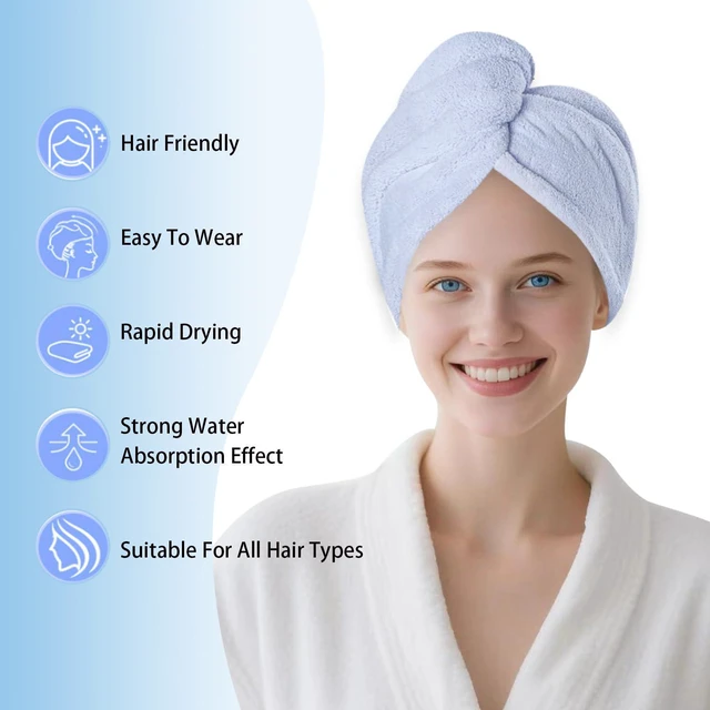 Alt view image 2 of 7 - AGKXHDEC Microfiber Hair Drying Towel Wrap,Hair Turbans Towel for Wet Hair | Soft and Comfortable,10 times Absorbed,Dries Hair Quickly,Convenient for Makeup and Housework,1P:Light Blue