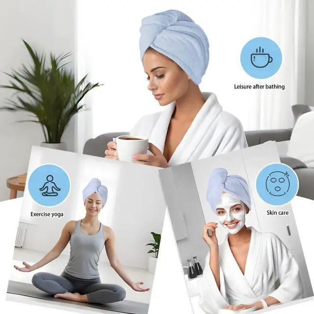 Alt view image 6 of 7 - AGKXHDEC Microfiber Hair Drying Towel Wrap,Hair Turbans Towel for Wet Hair | Soft and Comfortable,10 times Absorbed,Dries Hair Quickly,Convenient for Makeup and Housework,1P:Light Blue