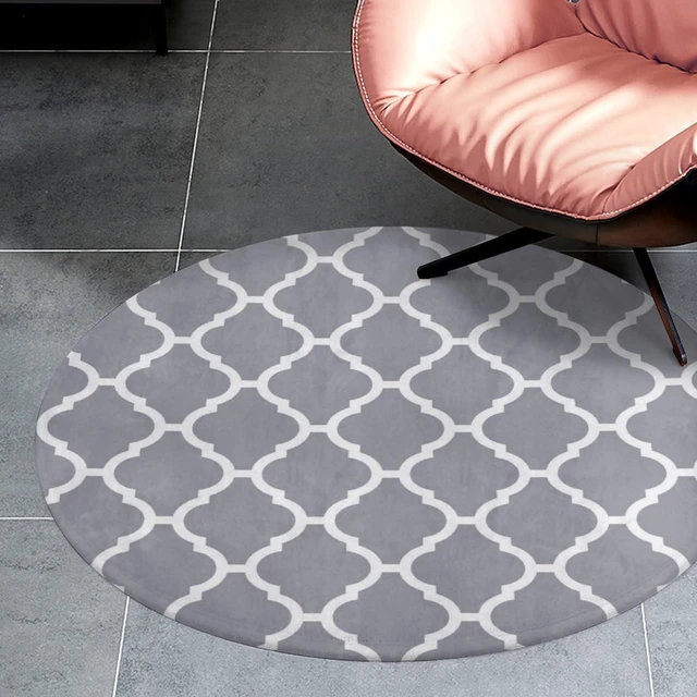Alt view image 4 of 7 - Round Rug Personalized Area Carpet with Your Logo Image Text Photo | Anti Slip, Washable, Decorative Mat for Bedroom Living Room Office, Grey and White, Diameter 24 in
