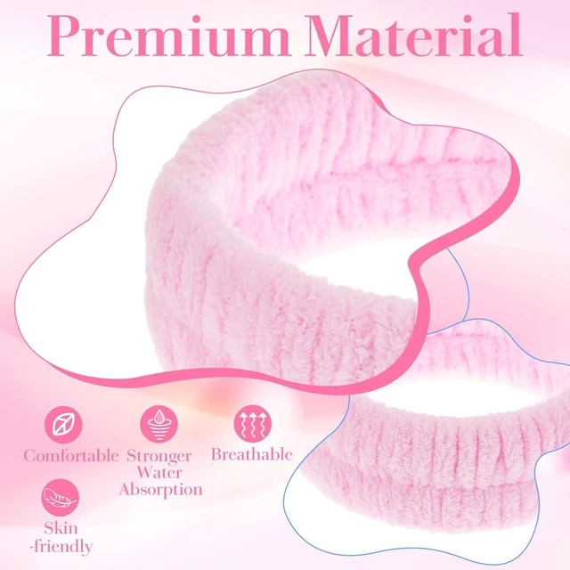 Alt view image 3 of 7 - 3Pcs Towel Headband for Washing Face, Spa Headbands for Women, Elastic Makeup HairBand, Absorbent Soft Skincare Headband, Facial Care Beauty Towel